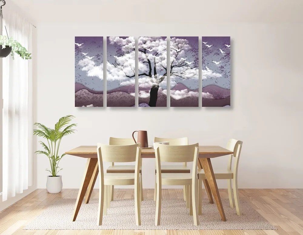 Quadri 5 pezzi – Albero inondato di nuvole