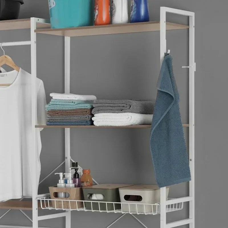 Scaffale sopra lavatrice bianco con ripiani e cestello in kit di montaggio