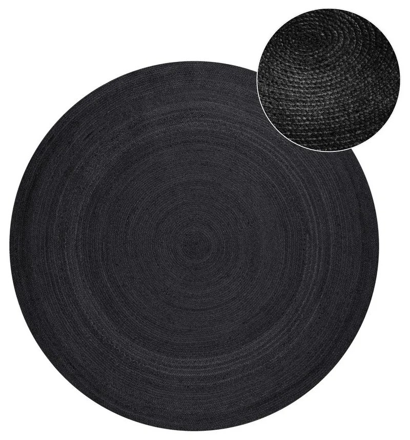 Tappeto rotondo nero in iuta reversibile/tessuto a mano ø 140 cm Braided – Hanse Home