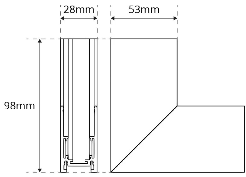 Connettore "L" Verticale per Binario Magnetico a Superficie - Bianco Connettori Binari Tipo L Verticale