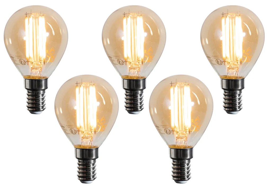 Set van 5 E14 LED lampen G45 goud 2W 180 lm 2100K