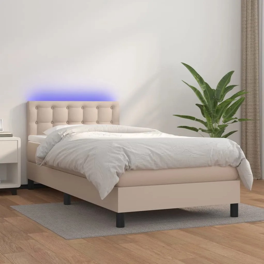 Giroletto Molle Materasso E Led Cappuccino 90x200 Cm Similpelle /