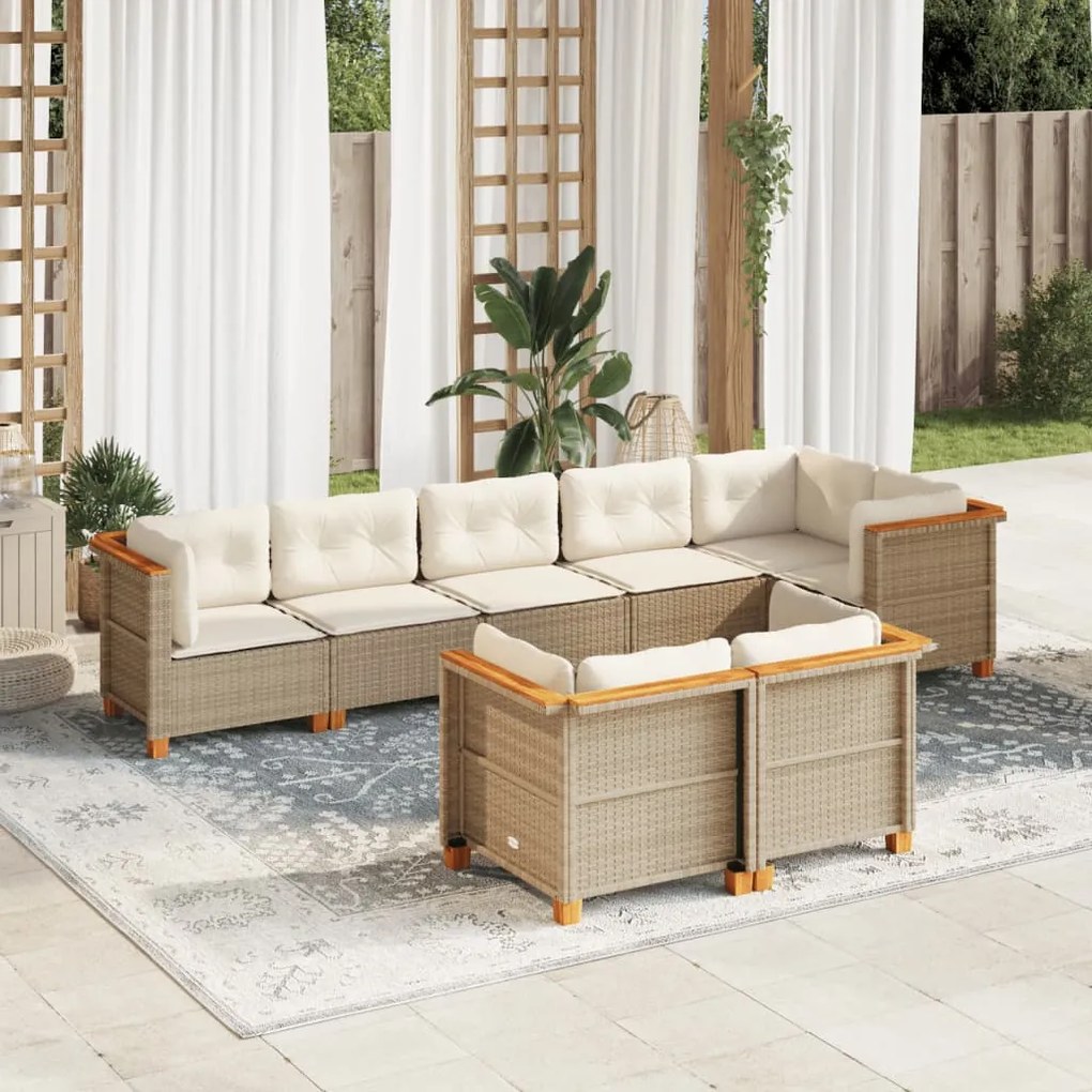 Set divano da giardino 8 pz con cuscini beige in polyrattan