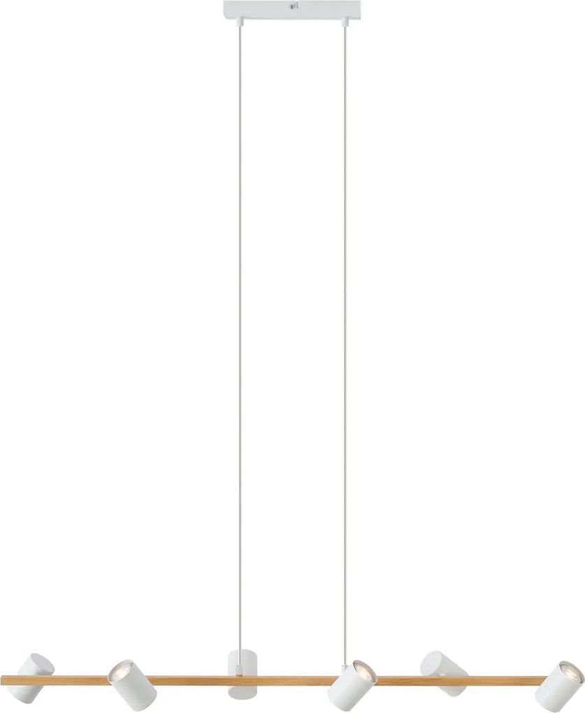 Lampada a sospensione smart in legno con rettangolo bianco a 6 luci con Wifi GU10 - Jeana Straight