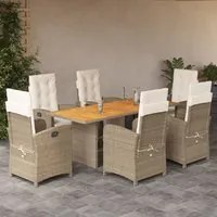 Set da Pranzo da Giardino 7 pz con Cuscini Beige in Polyrattan 3212508