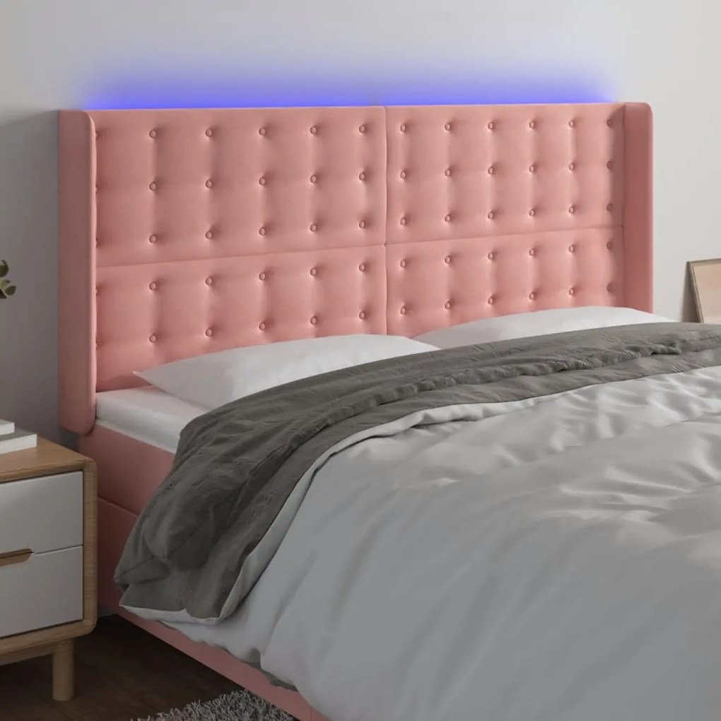 Testiera A Led Rosa 203x16x118/128 Cm İn Velluto /