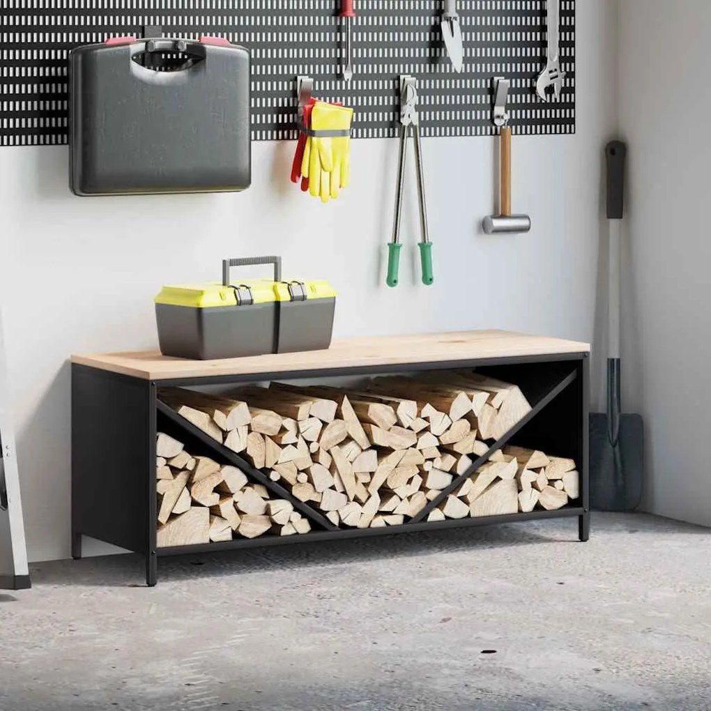 Rastrelliera Per Legna Da Ardere Con Piano Nera 100x40x60 Cm /