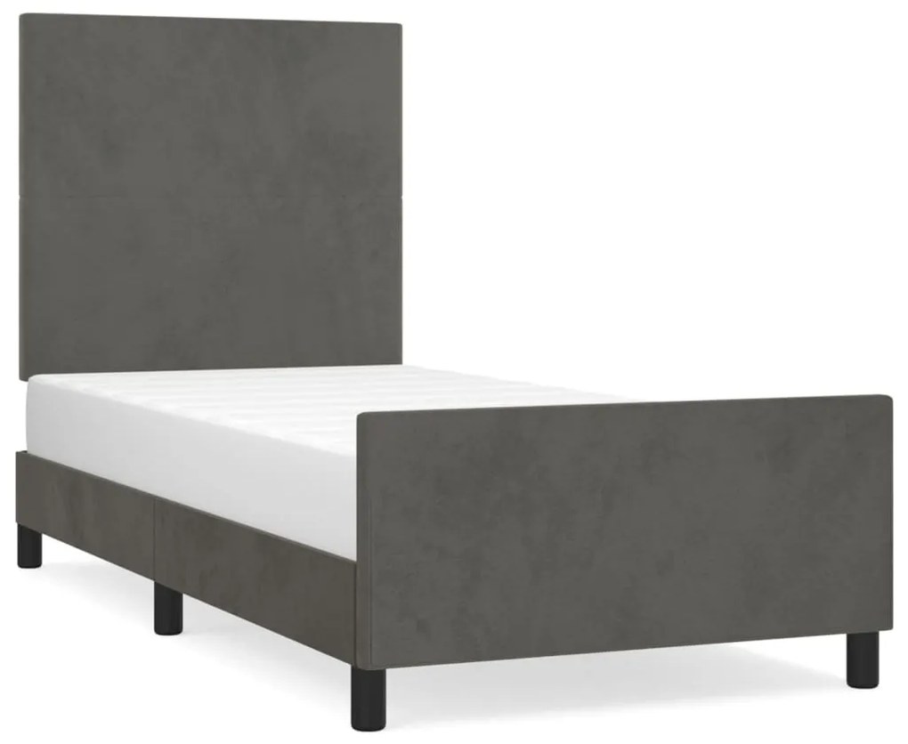 Giroletto con testiera grigio scuro 90x200 cm in velluto