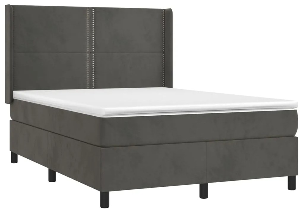 Letto a Molle con Materasso e LED Grigio Scuro 140x190 cm