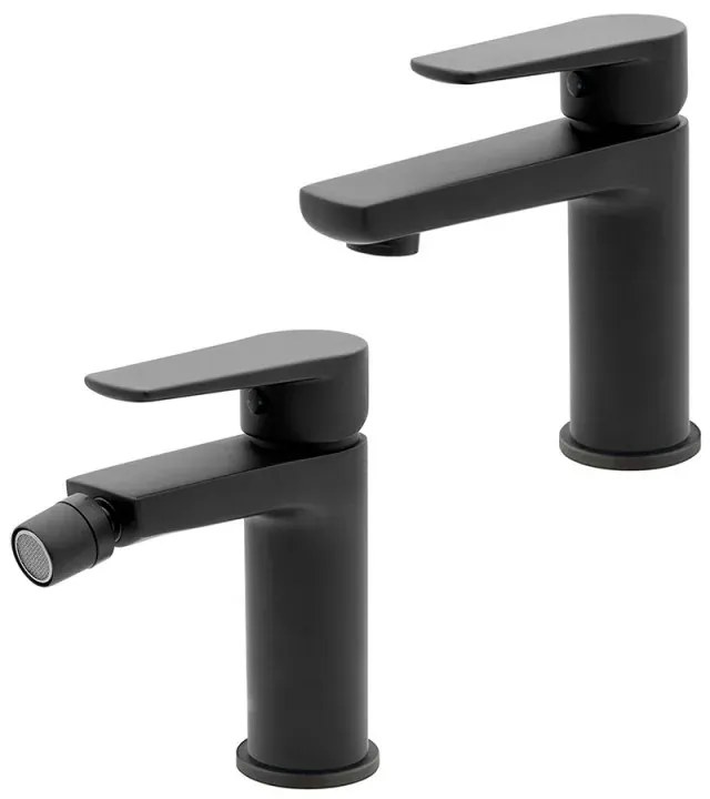 Set miscelatori lavabo e bidet nero opaco con piletta inclusa Erika