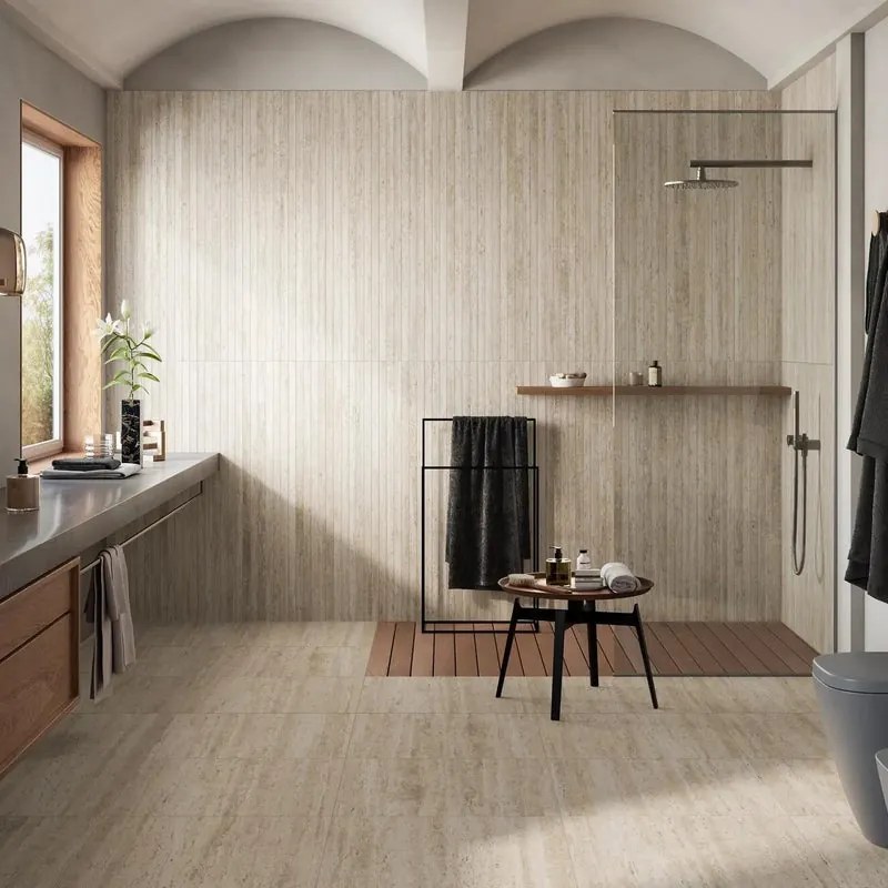 Piastrella da rivestimento interno ed esterno 20 x 120 cm Sp. 9 mm rettificato Pompei in gres naturale smaltato opaco bianco traffico molto intenso (pei 5/5) R10 0.96 mq