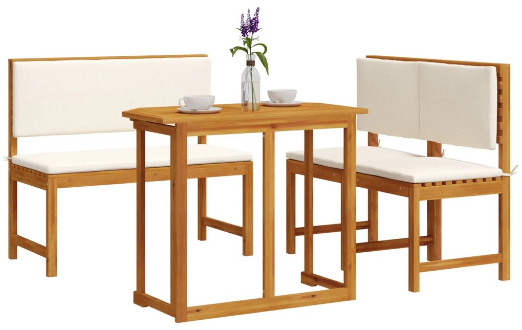 Set da pranzo da giardino 4 pezzi in legno massello di acacia
