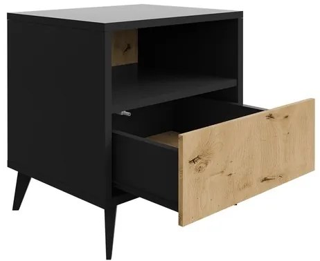 Comodino OVESSI 52x47 cm nero/quercia artisan