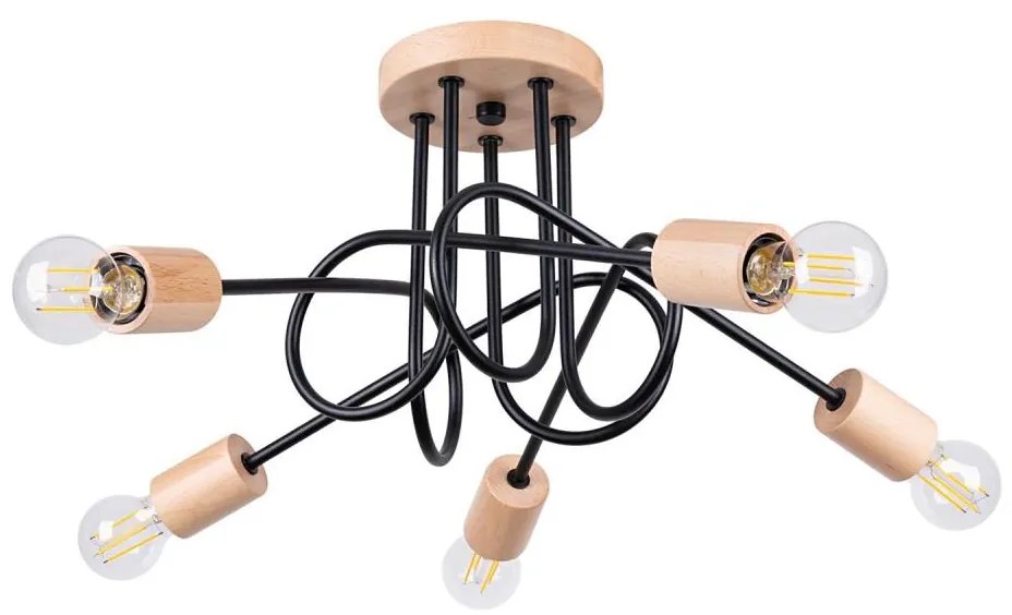 Sollux SL.1478 - Lampadario a plafone EMBER 5xE27/15W/230V nero/beige/faggio