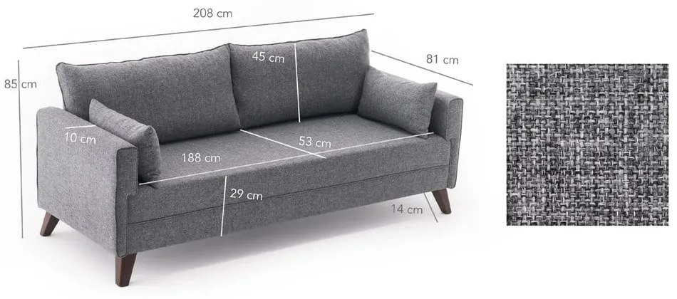 Divano grigio 208 cm Bella - Balcab Home