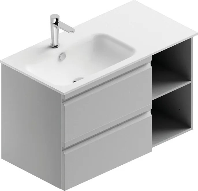 Mobile bagno sospeso con lavabo Pull L 90 x H 56 x P 46 cm grigio artico opaco in mdf 2 cassetti per vasca a sinistra , piedini non inclusi