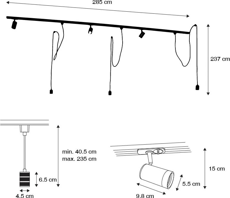 Sistema a binario monofase con 3 faretti e lampade a sospensione bianco - Cavalux Jeana
