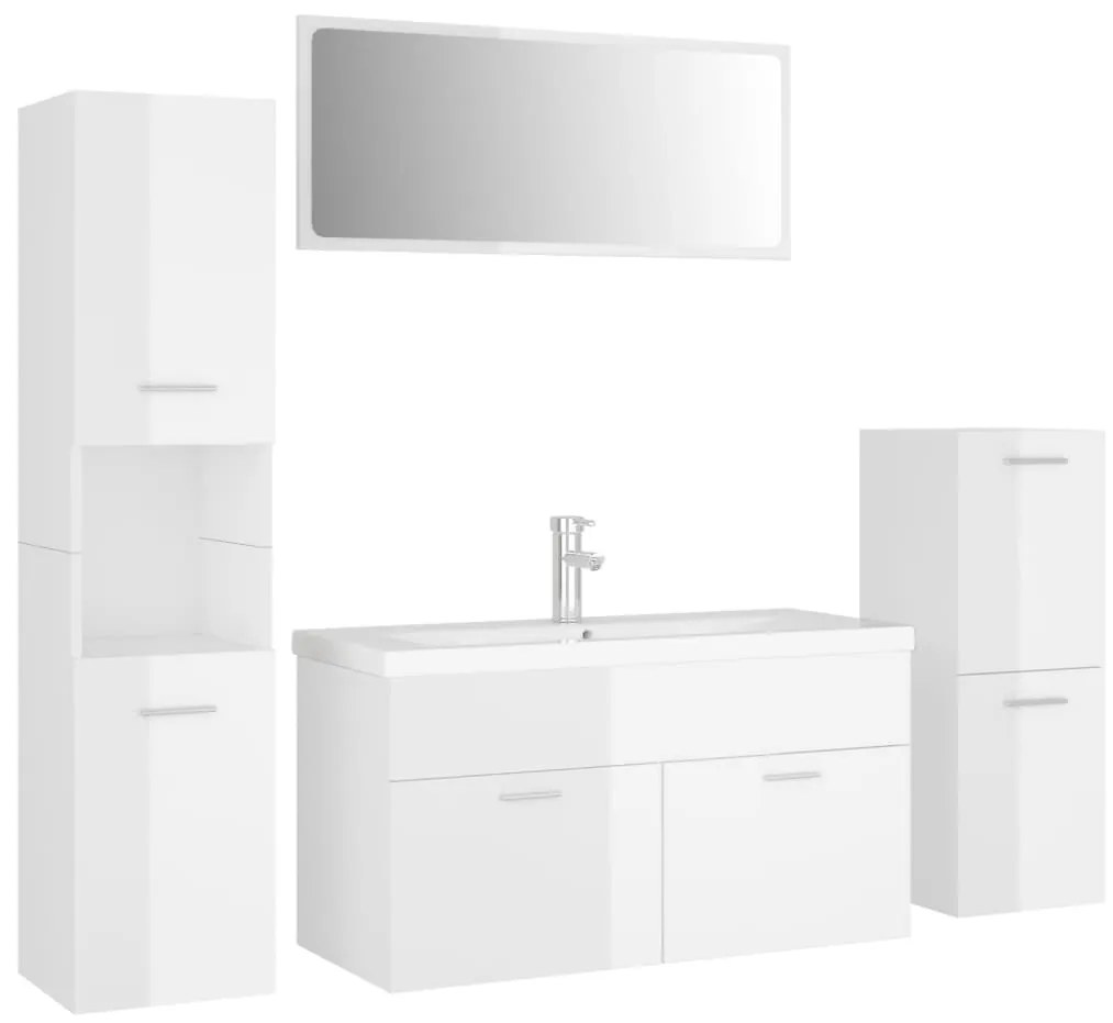 Set mobili da bagno bianco lucido in truciolato