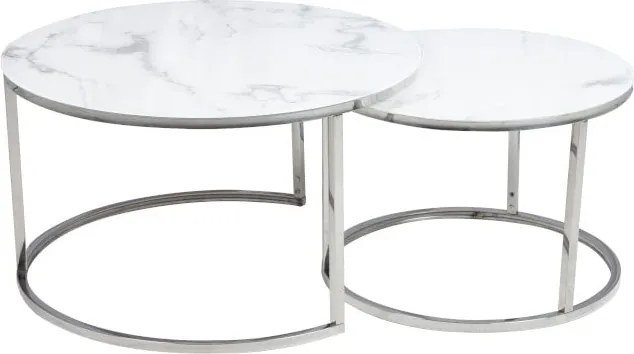 Set di Tavolini da caffè Atlanta B effetto marmo bianco/cromo