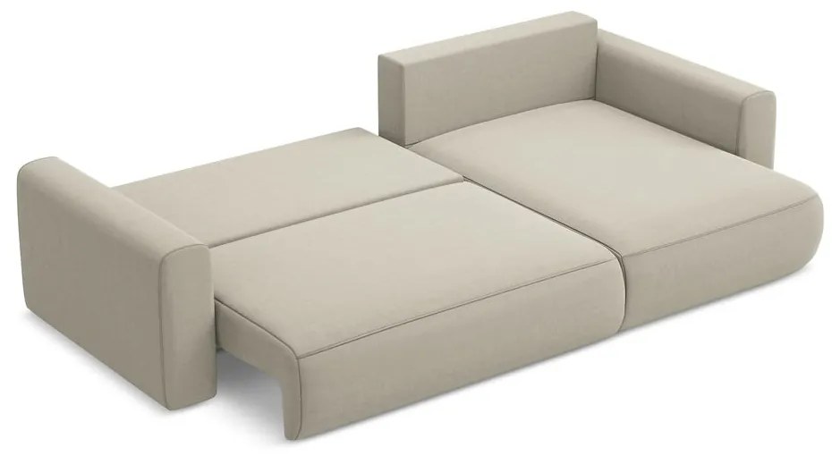 Divano angolare beige allungabile/con contenitore (con penisola a destra/con chaise lounge) con rivestimento in velluto Kapua – Makamii