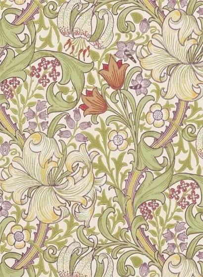 Morris & Co Carta da parati Golden Lily - Olive/ Russet