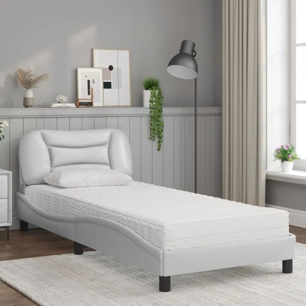 Letto con materasso bianco 80x200 cm in similpelle