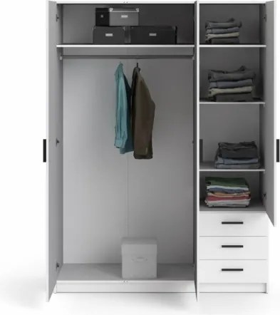 Armadio Guardaroba 3 Ante 3 Cassetti Con Barra Appendiabiti Bianco