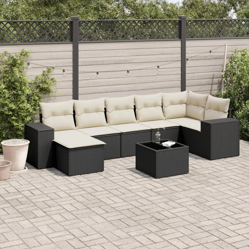 Set Divani da Giardino con Cuscini 8 pz Nero in Polyrattan