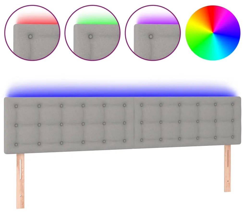 Testiera a led grigio chiaro 180x5x78/88 cm in tessuto