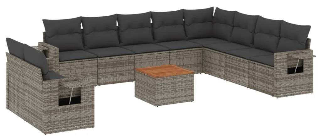 Set divani da giardino 11 pz con cuscini in polyrattan grigio