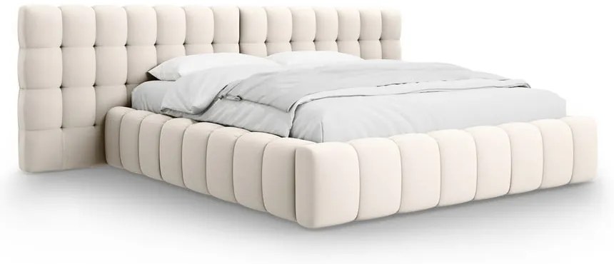 Letto matrimoniale imbottito color crema con spazio contenitivo e rete 200x200 cm Mamaia - Micadoni Home