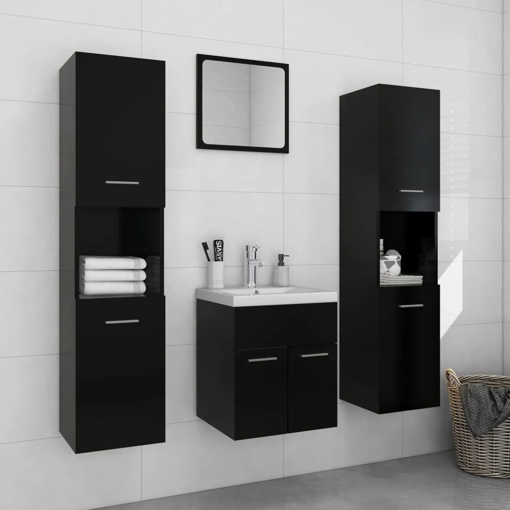 Set Mobili Da Bagno Nero İn Legno Multistrato /
