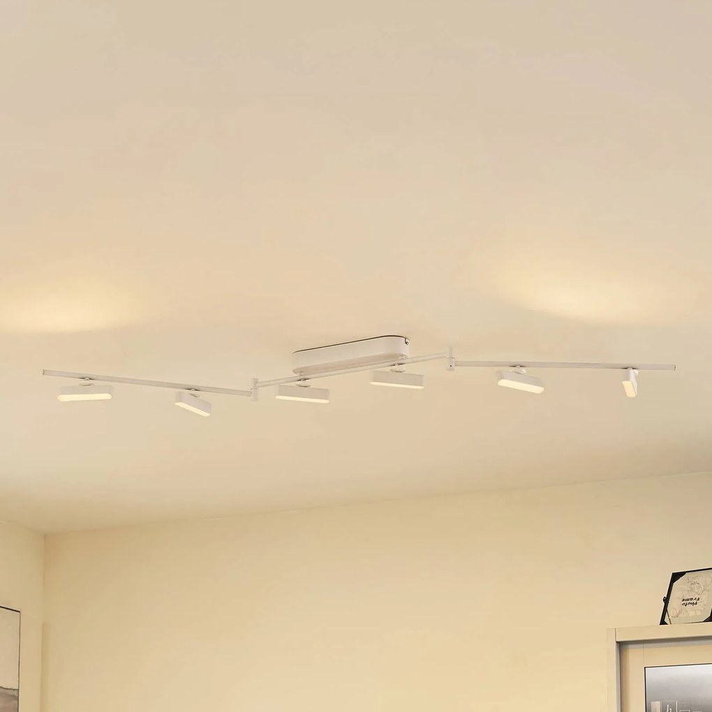 Lindby Faretto LED Eldrin, bianco, a 6 luci, barra luminosa Eldrin Lindby, dimmerabile, Bianco / Opale, Soggiorno / Sala da pranzo, Metallo, Moderno