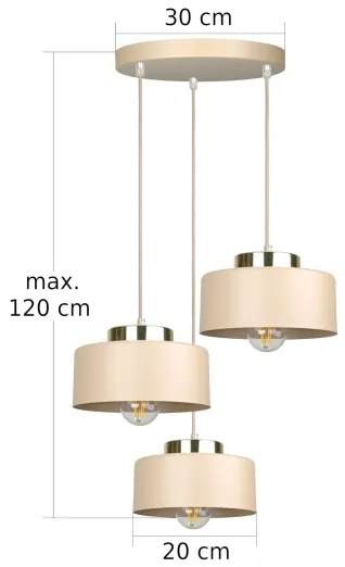 Lampadario a sospensione con cavo IGNIA 3xE27/60W/230V taupe