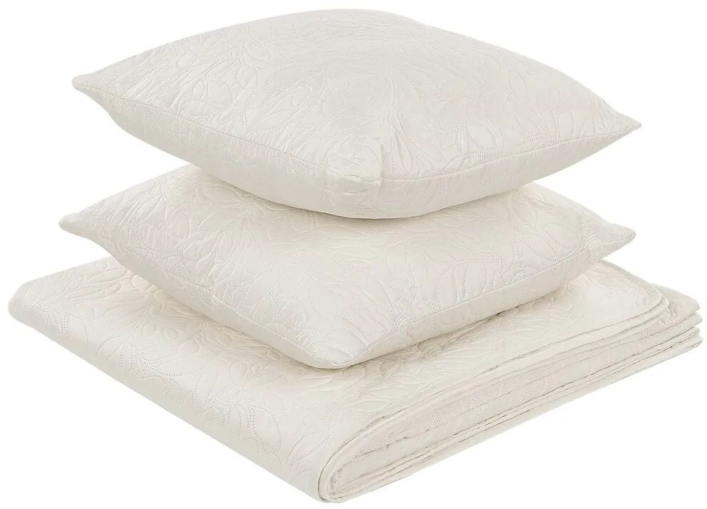 Copriletto trapuntato con cuscini crema 140 x 210 cm RUDKHAN Beliani