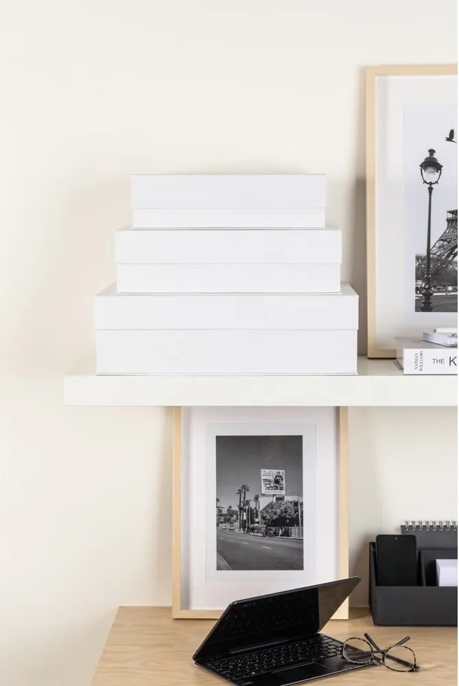 Scatole in set con coperchio/decorative bianche in cartone 3 pz 42,5x29,5x13 cm Kian Paper Laminate – Bigso