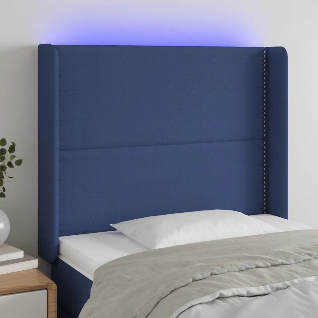 Testiera A Led Blu 93x16x118/128 Cm İn Tessuto /