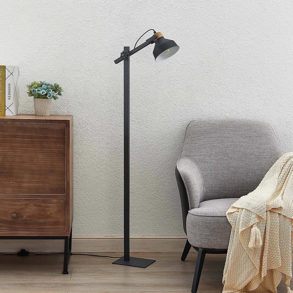 Lindby Nefeli piantana con dettagli legno, 1 luce