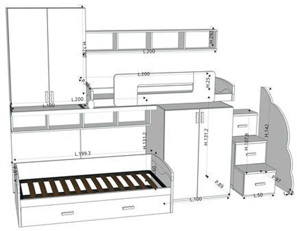 Cameretta completa doppia Banny Lite linea Colorfull finitura Salvia e Panna