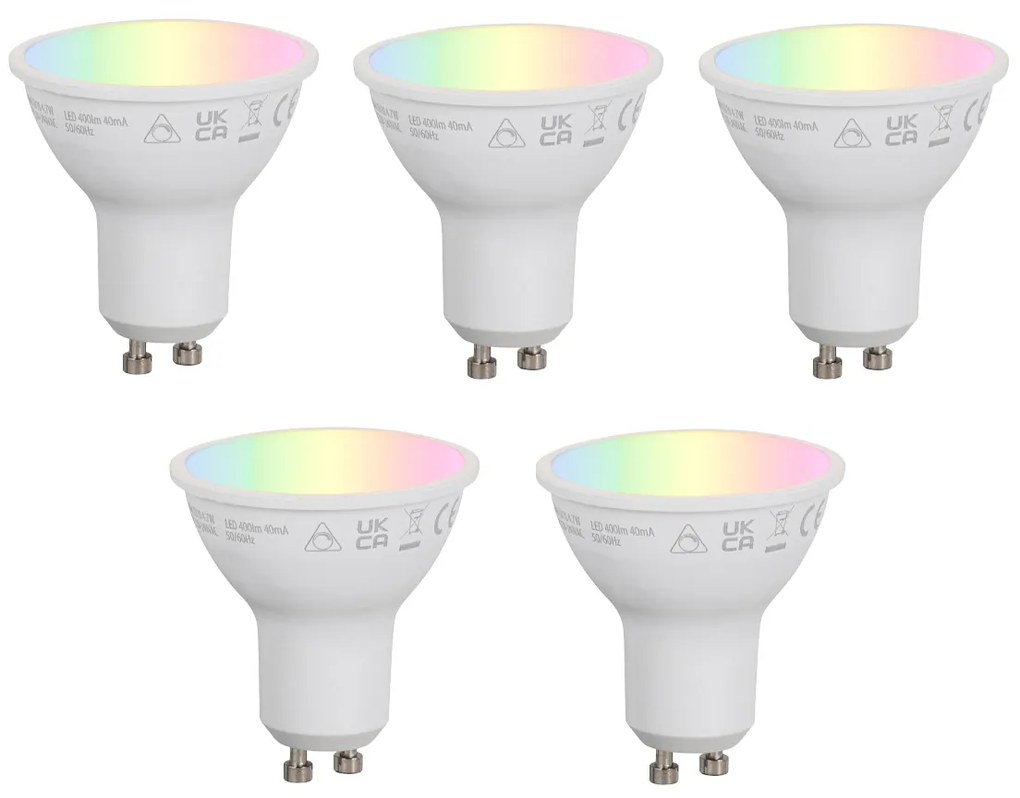Set di 5 lampadine LED intelligenti GU10 50mm dimmerabili opale RGBW 4.7W 400 lm 2700-6500K Zigbee