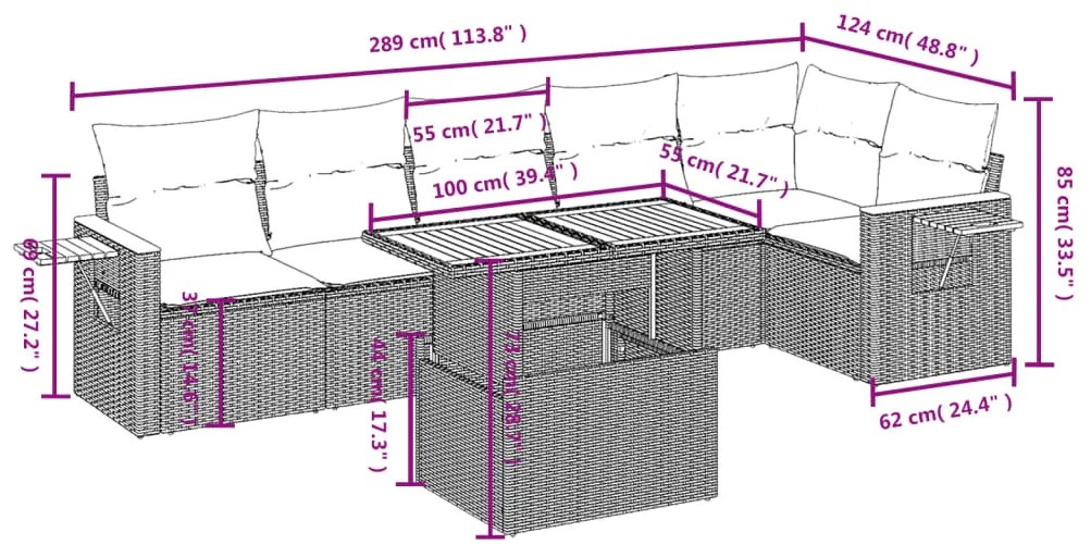 Set divani da giardino con cuscini 7pz nero polyrattan