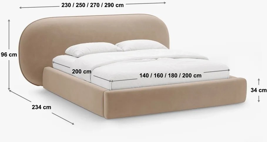 Letto matrimoniale imbottito color crema con contenitore con rete inclusa 160x200 cm Ovalo – Micadoni