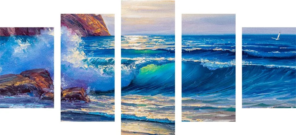 Quadri 5 pezzi – Onde del mare sulla costa