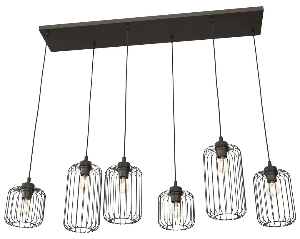 Sospensione Minimal Industrial Vander 6 Luci Lineari Nera