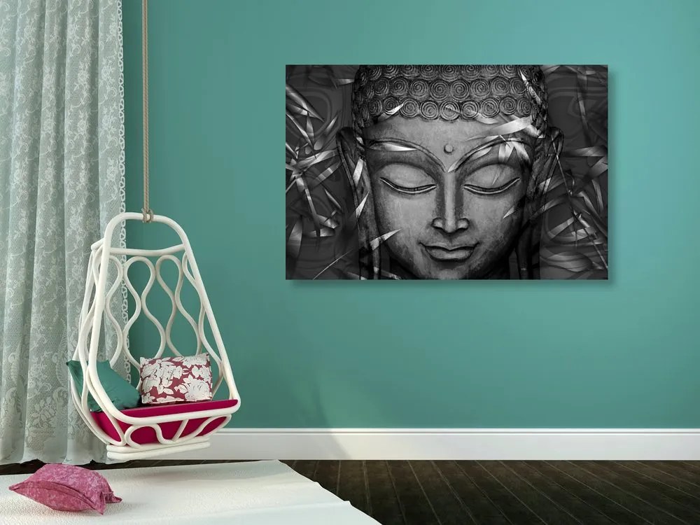 Stampa su tela – Buddha sorridente in bianco e nero