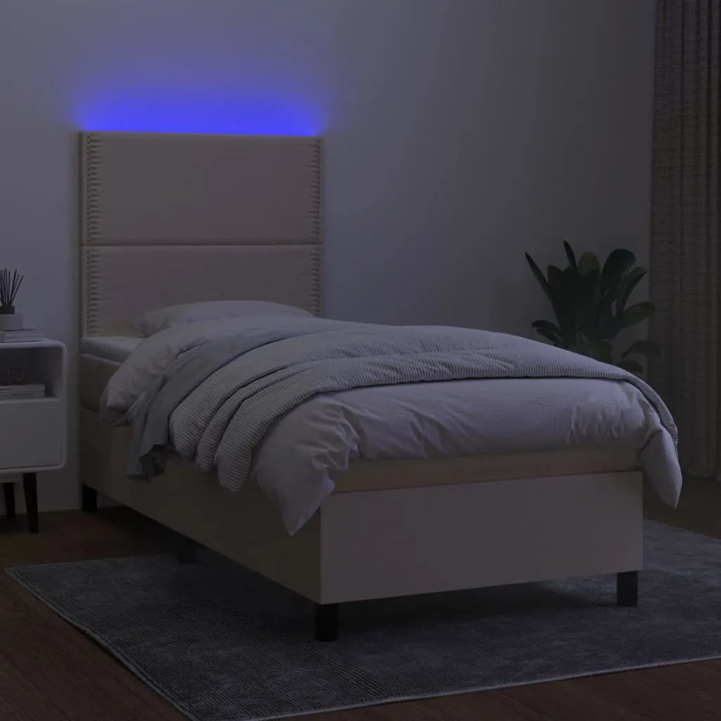 Letto a molle con materasso e led crema 100x200cm in tessuto