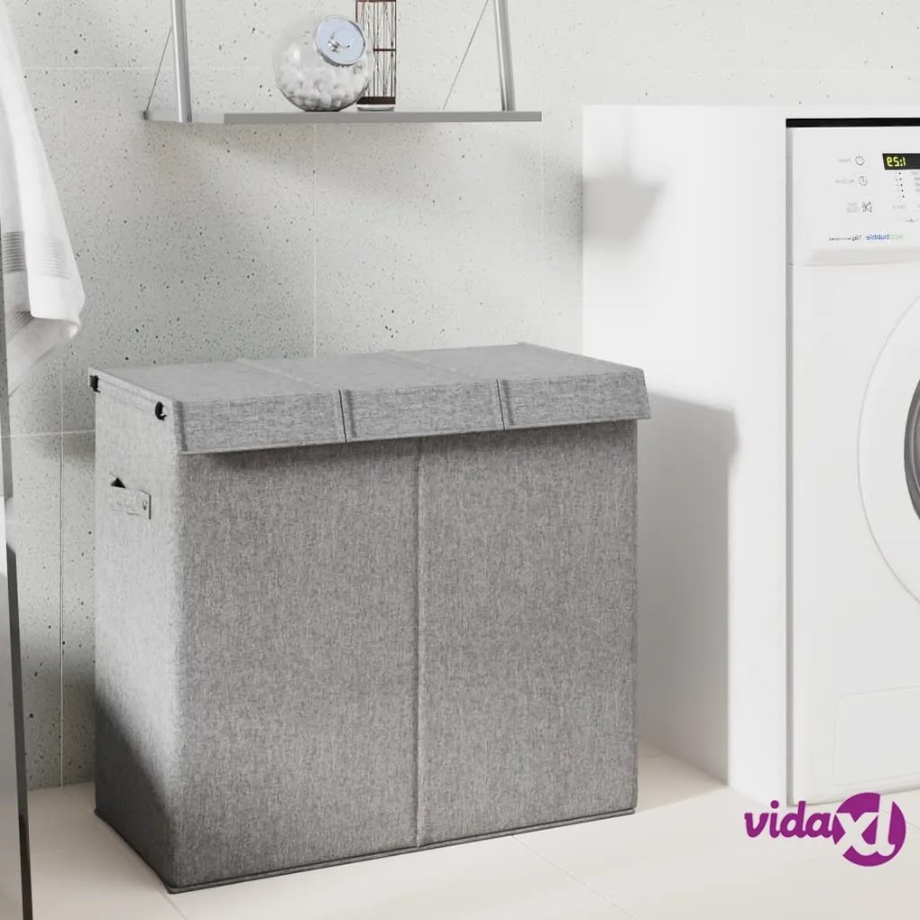 vidaXL Cesto Biancheria Pieghevole Grigio 64,5x34,5x59 cm Lino Finto