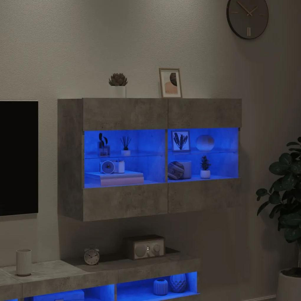 Mobile tv a parete con luci led grigio cemento 98,5x30x60,5 cm