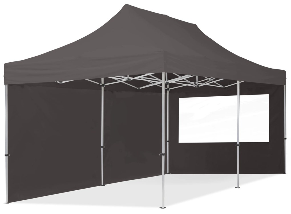 TOOLPORT 3x6m gazebo pieghevole con laterali (finestre panoramiche), ECONOMY alluminio, grigio scuro - (59024)