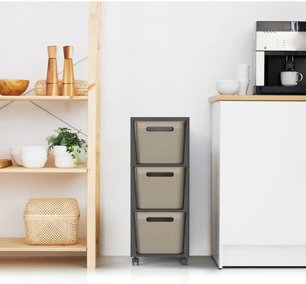 Scaffale mobile in plastica nero/beige 30x77 cm Brisen - Rotho